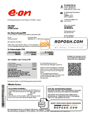 Germany E.ON Energie electricity utility bill template in Word and PDF format