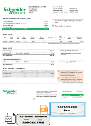 Yemen Schneider Electric utility bill template in Word and PDF format