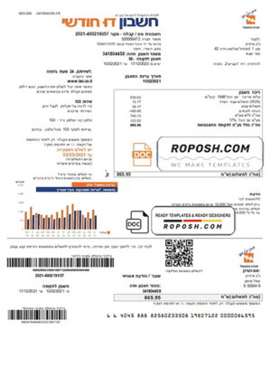 Israel Electric Corporation utility bill template in Word and PDF format (.doc and .pdf), in Hebrew