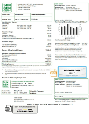 Japan S-Energy Japan Co. Ltd. Tokyo Branch utility bill template in Word and PDF format