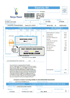 Kenya Power utility bill template in Word and PDF format