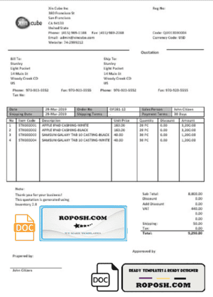 USA San Francisco Xincube utility bill template in Word and PDF format