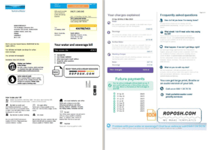 United Kingdom Yorkshire water utility bill template in Word and PDF format (2 pages)