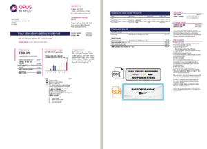 United Kingdom Opus Energy electricity utility bill template in Word and PDF format (2 pages)