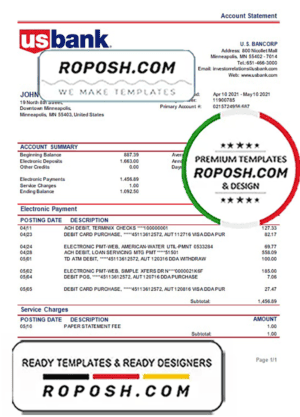 USA Bancorp bank proof of address statement template in Word and PDF format