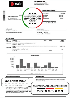 USA NAB bank statement template in Word and PDF format