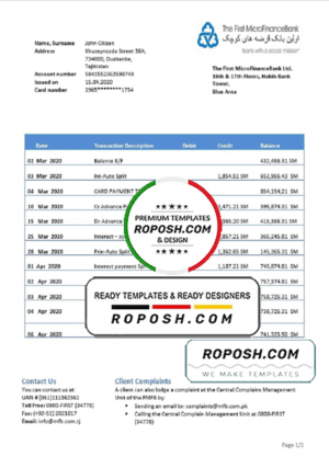 Tajikistan The First MicroFinance (FMFB) bank proof of address statement template in Word and PDF format