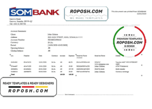 Somalia Sombank bank statement template in Word and PDF format