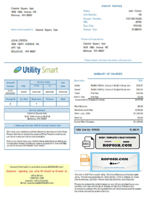 USA Arizona Utility Smart utility bill template in Word and PDF format (.doc and .pdf)