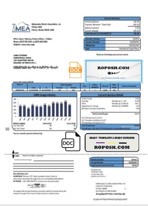 USA MEA Alaska electricity utility bill template in Word and PDF format