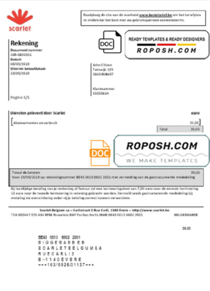 Belgium Scarlet utility bill template in Word and PDF format (.doc and .pdf)