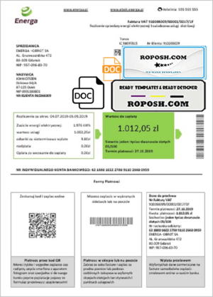 Poland Energa utility bill template in Word and PDF format