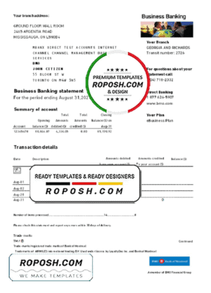 USA BMO Bank of Montreal bank proof of address statement template in Excel and PDF format