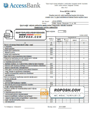 Azerbaijan Access Bank (Azerbaijani language) statement template in Word and PDF format