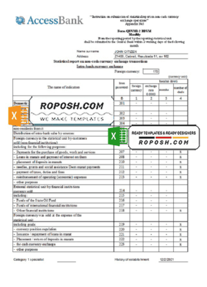 Azerbaijan Access Bank (English language) statement template in Excel and PDF format