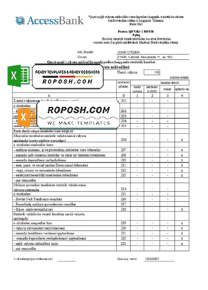 Azerbaijan Access Bank (Azerbaijani language) statement template in Excel and PDF format