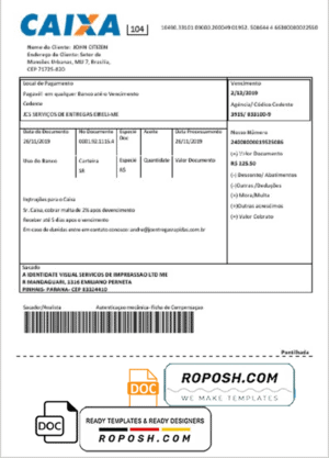 Brazil Caixa bank statement easy to fill template in Word and PDF format