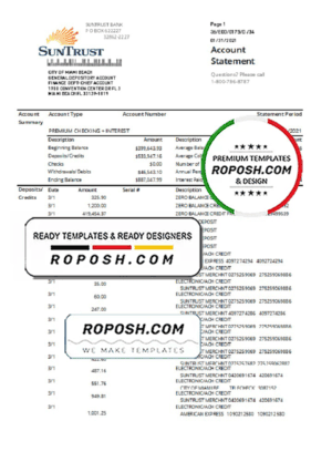 USA SunTrust bank proof of address statement template in .xls and .pdf format