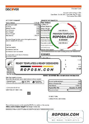 USA Discover bank statement template in Excel and PDF (.xls and .pdf file) format