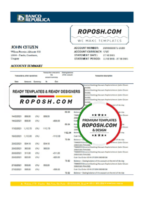 Uruguay Banco De La Republica Oriental Del Uruguay bank statement template in .xls and .pdf file format