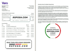 USA California Varo bank statement template in Word and PDF format, 2 pages