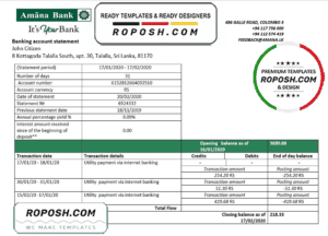 Sri Lanka Amana bank proof of address statement template in Word and PDF format