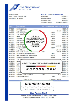 USA Nebraska Five Points Bank statement template in Excel and PDF format