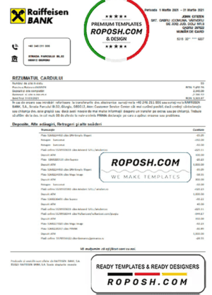 Romania Raiffeisen bank statement template in Word and PDF format (in Romanian language)