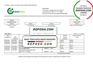 Ukraine OTP bank statement template in .xls and .pdf file format
