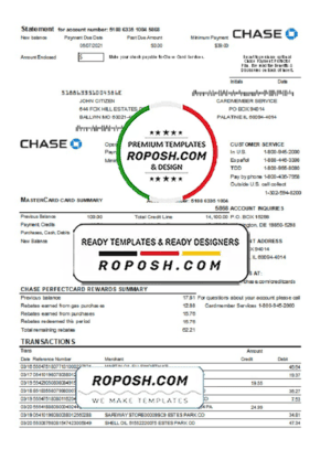 USA Chase bank Mastercard card statement easy to fill template in Excel and PDF file format