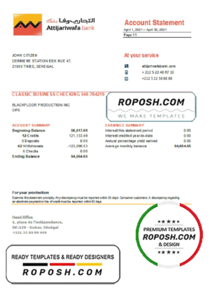 Senegal Attijariwafa Bank statement easy to fill template in Excel and PDF format