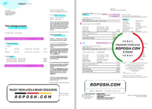 United Kingdom Octopus Energy utility bill template in Word and PDF format, 3 pages