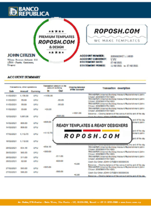 Uruguay Banco De La Republica Oriental Del Uruguay bank statement template in .doc and .pdf format