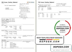 USA PNC bank statement template in Word and PDF format, 2 pages