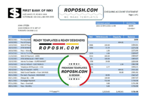 USA First Bank of Wiki bank statement easy to fill template in .xls and .pdf file format