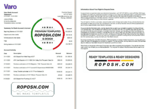 USA California Varo bank statement template in Excel and PDF format (2 pages)