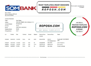 Somalia Sombank bank statement template in Excel and PDF format