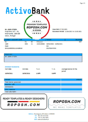 Portugal Activobank S.A. bank statement in Word and PDF format