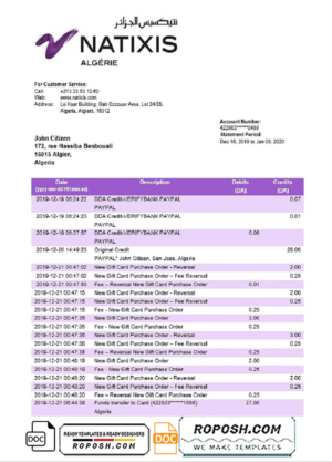 Algeria Natixis Algerie bank proof of address bank statement template in Word and PDF format