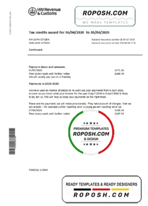 United Kingdom HM Revenue & Customs bank statement easy to fill template in Word and PDF format