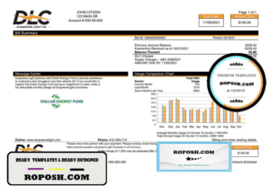 USA Pennsylvania Duquesne Light Company (DLC) utility bill template in Word and PDF format