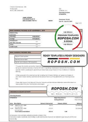 USA City Bank statement template in Word and PDF format