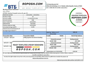 Russia VTB bank proof of address statement template in Word and PDF format