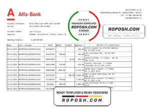 Russia Alfa bank proof of address statement template in Word and PDF format