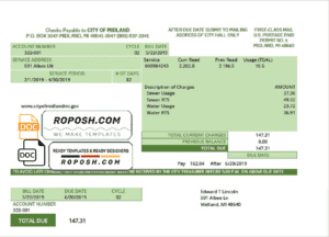 USA Michigan water utility bill template in Word and PDF (.doc and .pdf) format