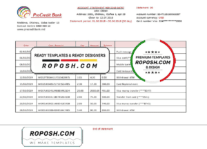 Moldova ProCredit Bank statement template in Word and PDF format