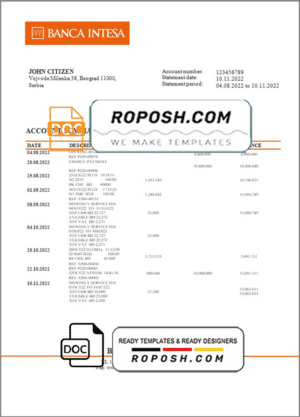 Suriname Centrale Bank Van Suriname bank statement template in Word and PDF format