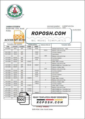South Sudan Ivory Bank bank statement template in Word and PDF format