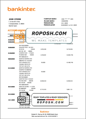 Spain Bankinter bank statement template in Word and PDF format