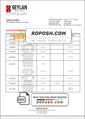 Sri Lanka Seylan bank statement template in Word and PDF format, version 2